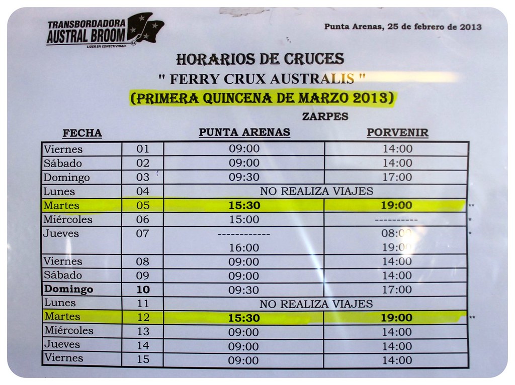 ferry timetable punta arenas to porvenir