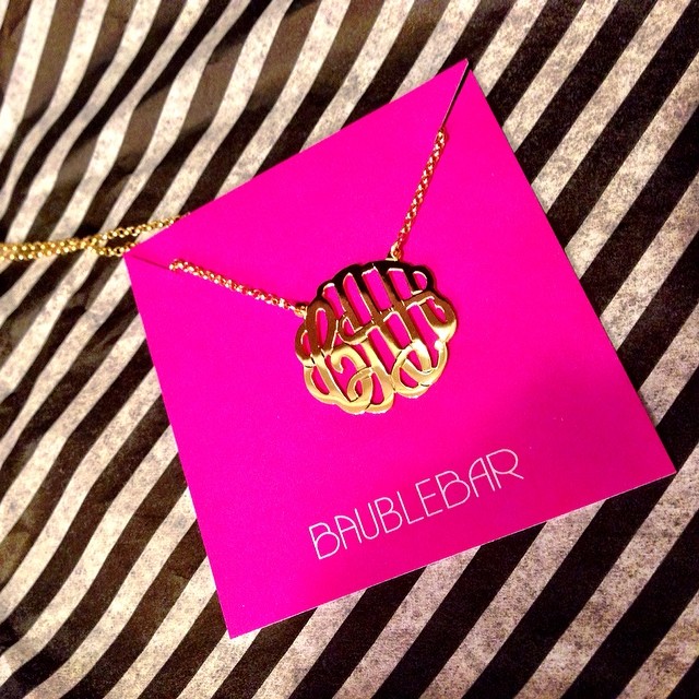 Brian surprised me with this monogrammed necklace from #baublebar when I got home from work! If you follow my blog, you'll know this has been on my wish lost for quite some time!! Can't wait to wear it out to dinner tonight. #vdaybaubles #lovemyhubs