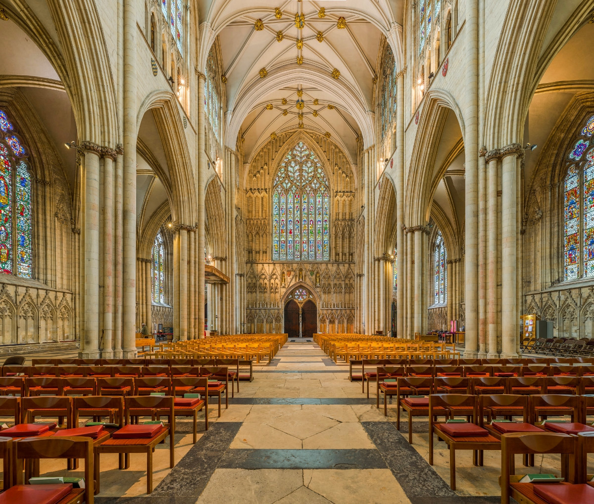 The nave of York Minster looking towards the West Window. Credit David Iliff
