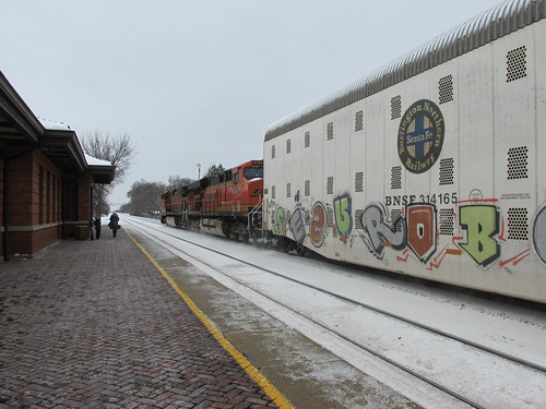 Westbound BNSF Railway auto rack train.  Riverside Illinois.  December 2013. by Eddie from Chicago