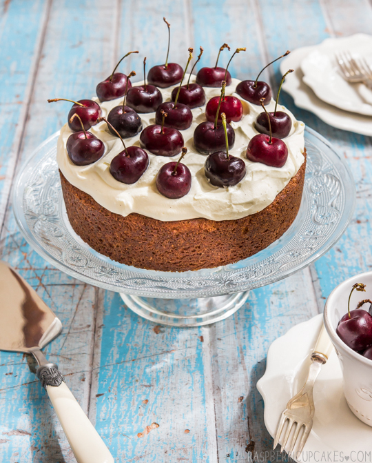 Brown Butter Cake with Vanilla Bean Cream & Cherries
