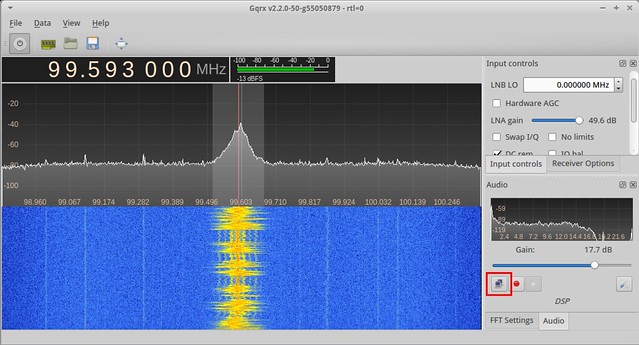 The network streaming button in gqrx.