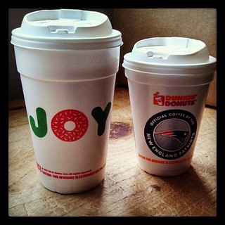 Good Morning! His & hers #coffee I think I've got the better cup! #dunkins #Patriots