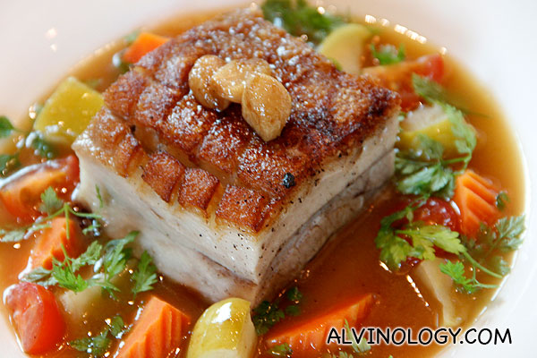 PRESSED PORK BELLY (Melt in your mouth pork belly served with  braised apples, garden vegetables and a honey & clove apple glaze) - S$19.90