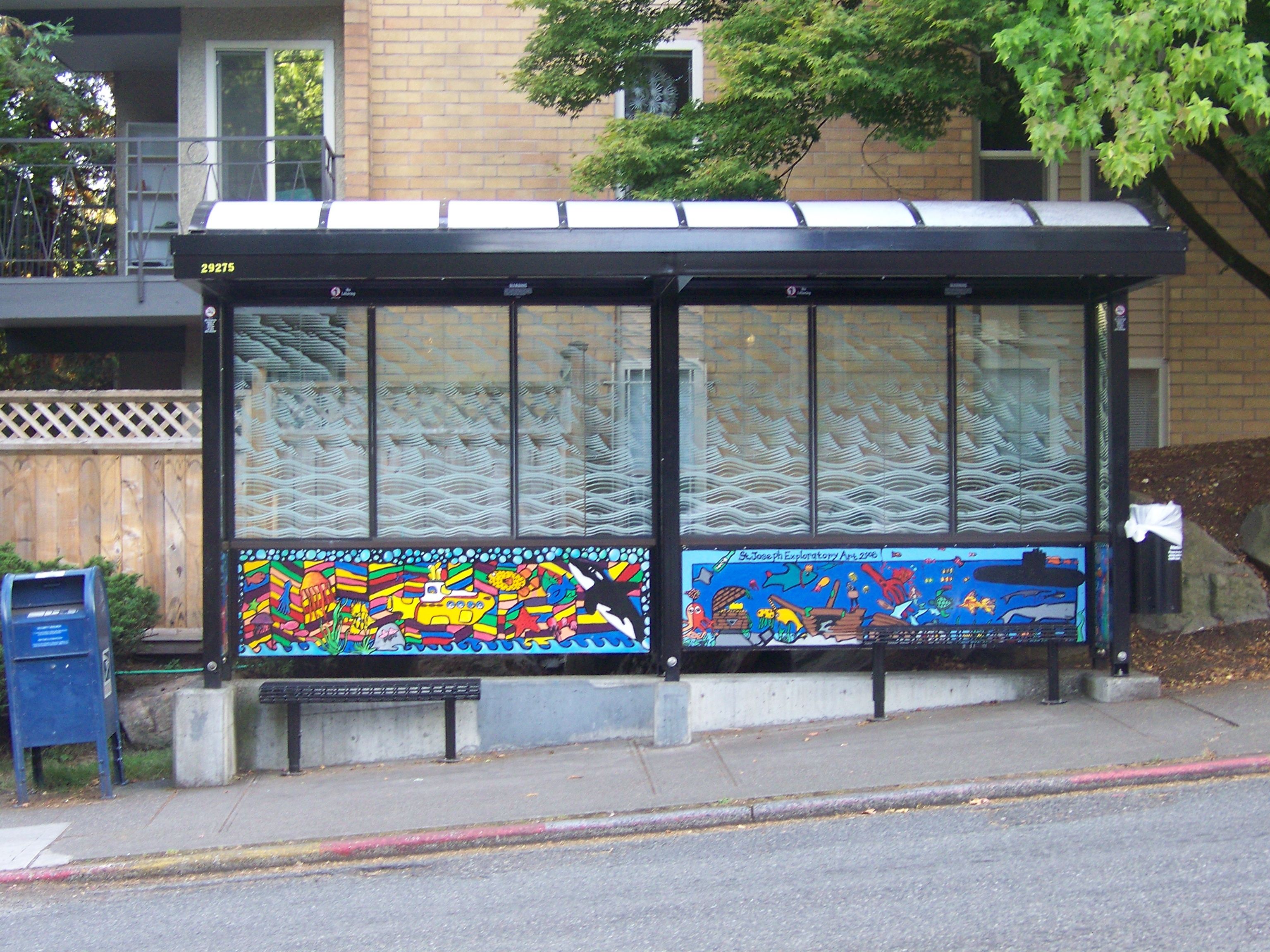 Capitol Hill, Seattle bus shelter with local art, King County Metro transit