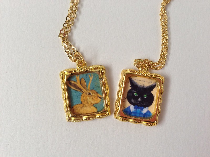Jackalope & Cat Portrait necklace