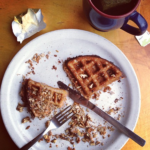 #septfoodphotos 27 | when all you want is waffles and tea this is #goodforyou. Blue corn pecan waffles at 5 in the afternoon to be exact, perfect.