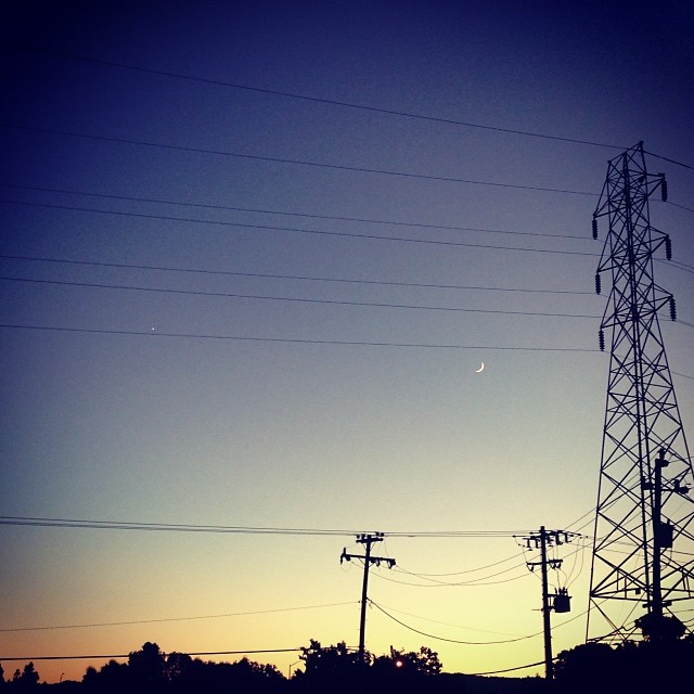 Star light, star bright. First star I see tonight... #sunset #star #moon #powerlines #instagood #instahub