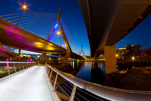 Break of Dawn from Under the Zakim Bridge, Curving Lines at North Point Park Cambridge by Greg DuBois Photography
