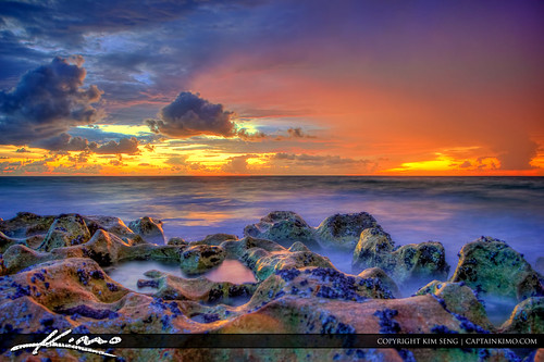 Sunrise at blowing rocks in Jupiter Florida treasure Coast by Captain Kimo