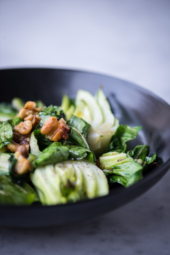 Simple Roasted Baby Bok Choy with Walnuts www.pineappleandcoconut.com