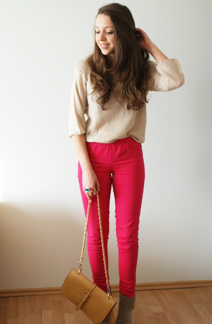 różowe spodnie rurki vero moda pieces