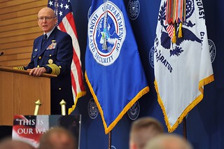 Coast Guard Commandant Adm. Bob Papp delivers the 2014 State of the Coast Guard Address in the Cmdr. Ray Evans Conference Center at the Douglas A. Munro Coast Guard Head Quarters Building in Washington, D.C., Feb. 26, 2013. Papp is the 24th Commandant of the Coast Guard and leads the largest component of the Department of Homeland Security. U.S. Coast Guard photos by Petty Officer 2nd Class Patrick Kelley.