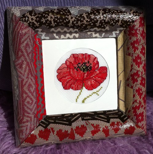 Cross Stitched Poppy in Decopatch Frame by Beatrixknits