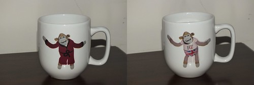 PG Tips monkey cup before and after hot water was poured into the cup