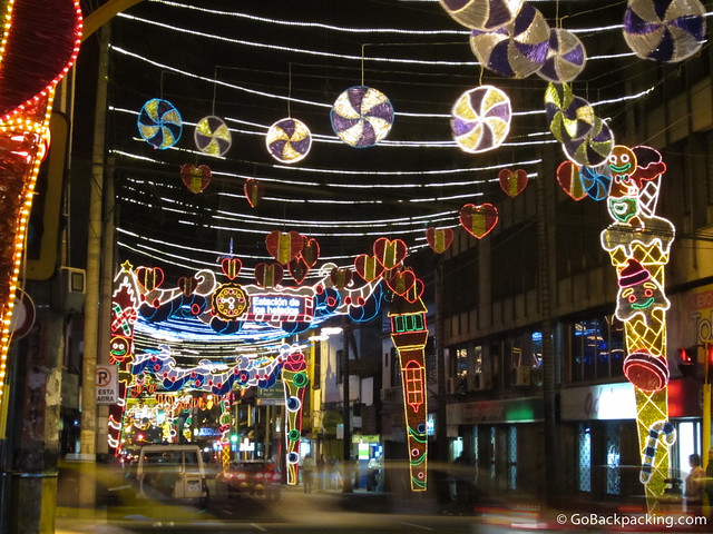 Lights hang over the surrounding streets too
