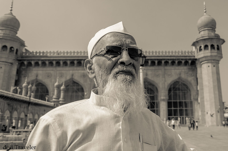 old man at mecca masjid- India travel blog
