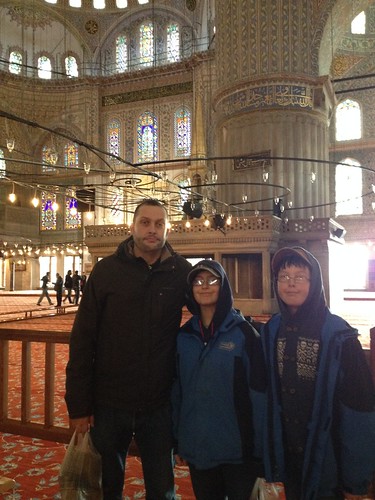 kids visiting inside Blue mosque