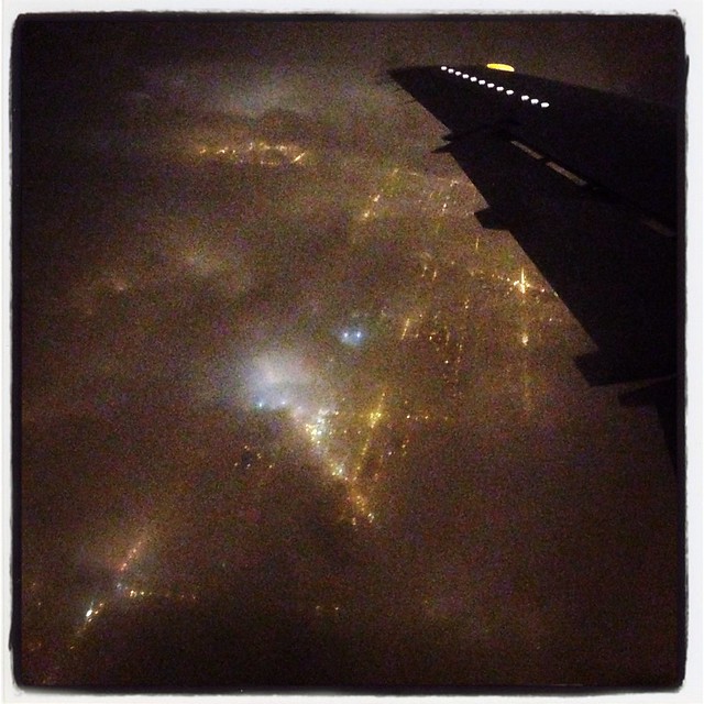 Over cloudy Chicago at night