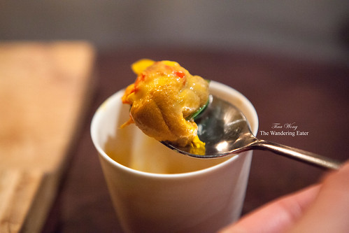 From course 13 - Tongues of sea urchin, squash, and nasturtium
