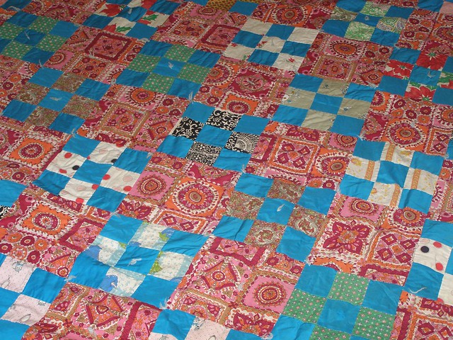Vintage Red and Turquoise 9 Square Quilt