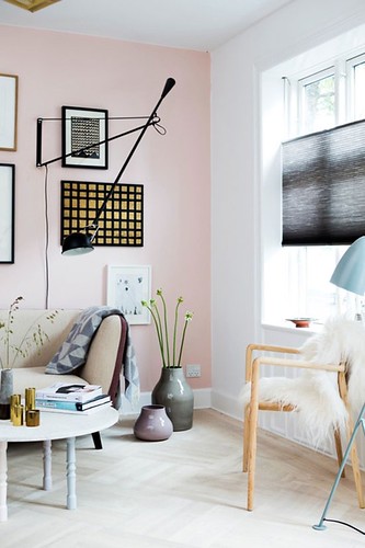 pink wall (corner) designed by Mette Helena Rasmussen and photographed by Tia Borgsmidt via Nordic Design