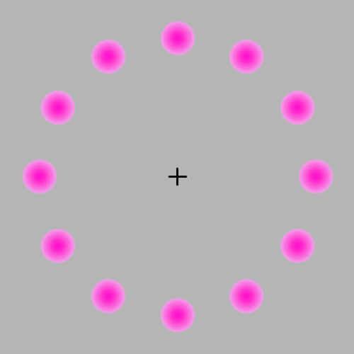 Stare at the black cross and see blank space transform into a green dot
