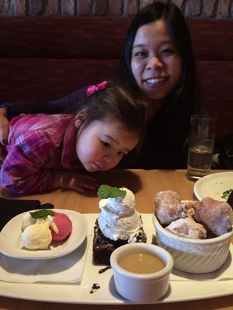 Mio lunging for the desserts. She couldn't wait to dig in! 