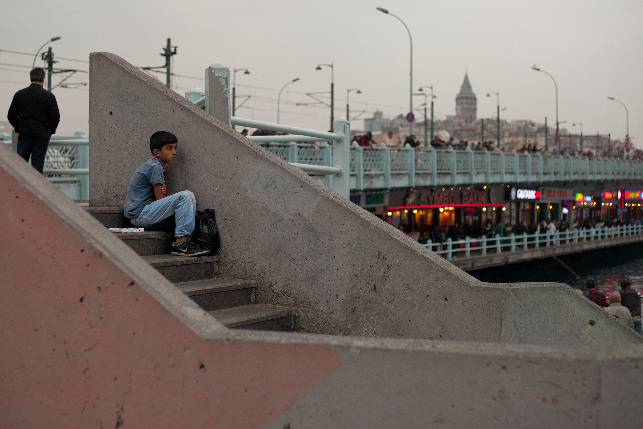 Boy selling tissues, Galata Bridge.
