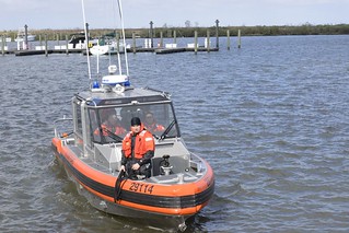 Coast Guard students of the boat crew college come back from getting a experience of rough waves on a 29-foot response boat small at Coast Guard Station New Orleans, Dec. 9, 2013. The primary objective of the boat crew college is to enable personnel within the 8th District area of responsibility to get the Coast Guard Boatcrew qualification. (U.S. Coast Guard photo by Petty Officer 3rd Class Carlos Vega.)