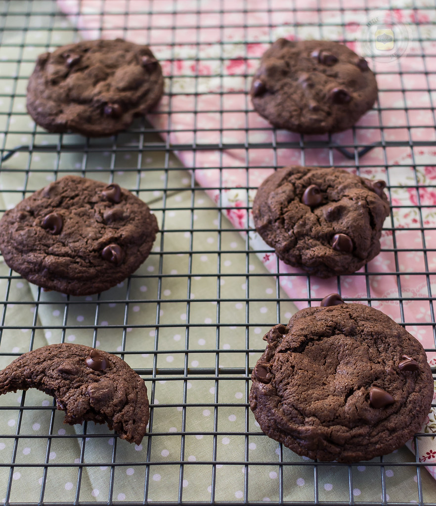 Espresso Double Chocolate Chip Cookies On Cooling Rack