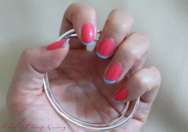 Summer French manicure using Sally Hansen Get Juiced and Chanel Coco Blue with Carrie K cuff - saved by Chic n Cheap Living