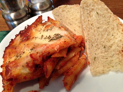 baked ziti and rosemary bread for supper