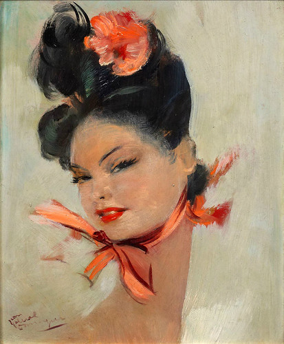021-Dama elegante con pañuelo rosa-Jean Gabriel Domergue