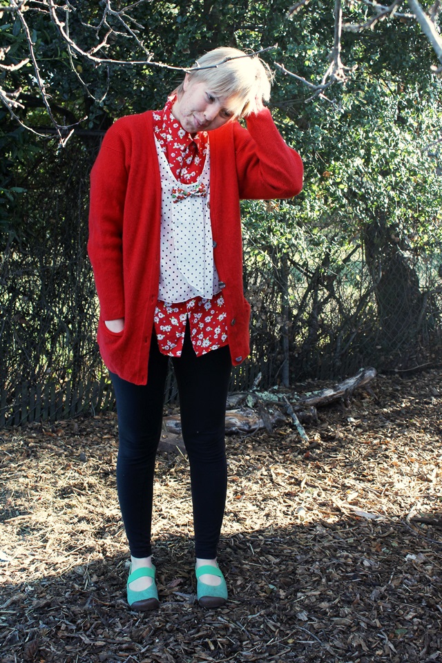 flowery red & black-and-white polka dots