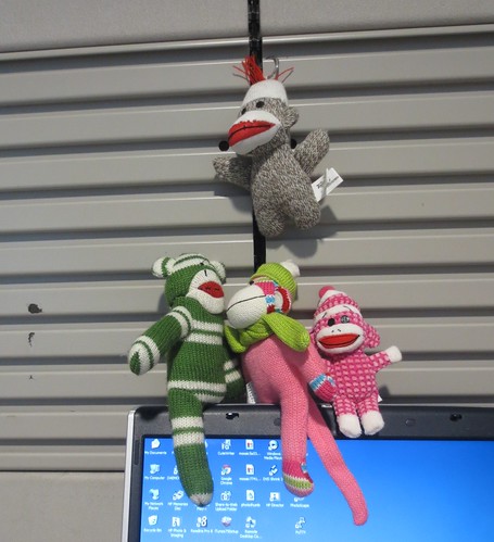 Sock Monkeys enjoy the business center