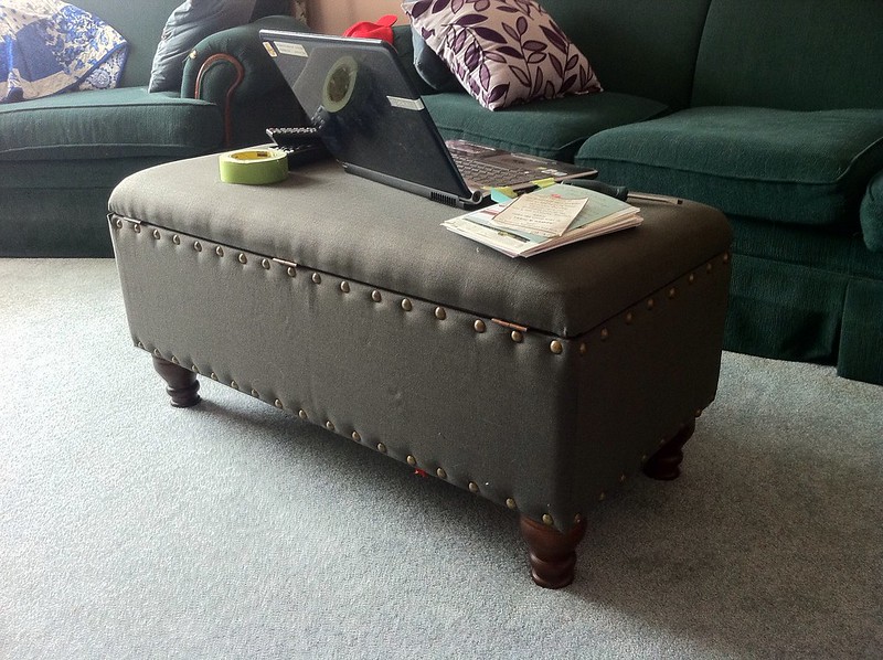 grey upholstered storage ottoman bench