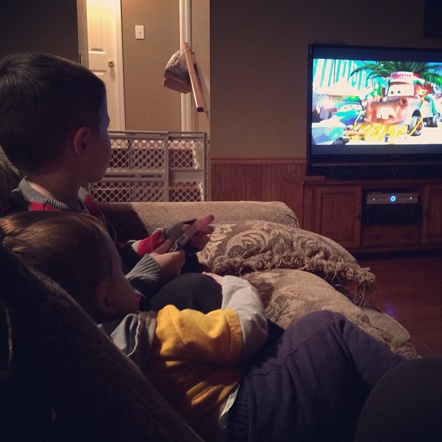 #latergram from last night. Watching Cars 2 with my cuties at the #lakehouse. Love my little boys. #brothers #familyvacation