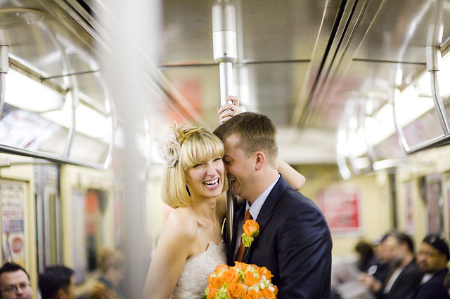 KateRussWedding_on the subway_photo by Augie Chang