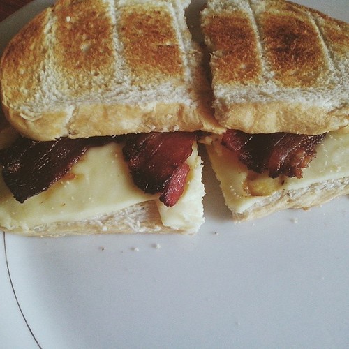 Breakfast: grilled cheese and (baked) bacon sandwich