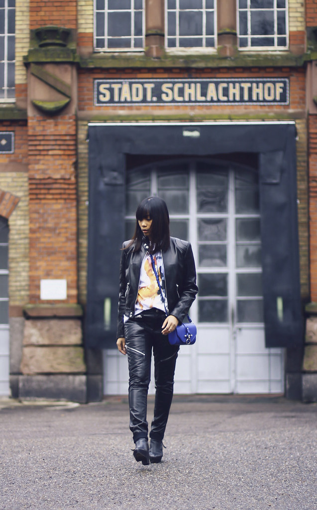 Saint Laurent Paris motorcycle leather jacket pants-Givenchy Obsedia Blue- Givenchy Bambi- Unger Fashion