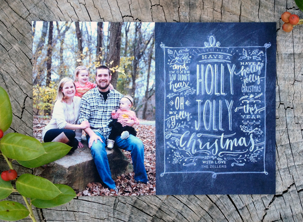 holly jolly christmas - chalk style photo card