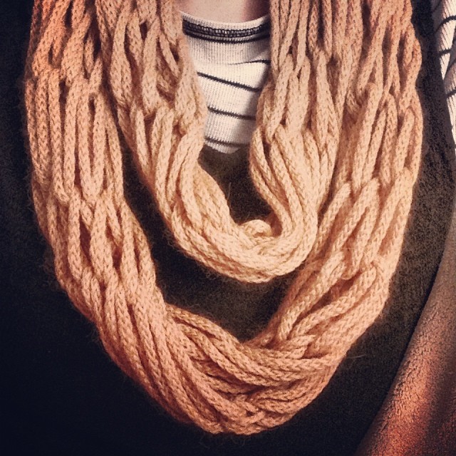 Loop #scarf my sister made for me using the arm knitting technique that seems to be all the rage this winter. The yarn she used is fab because it looks like it #knit itself from a fine weight yarn, so pretty.