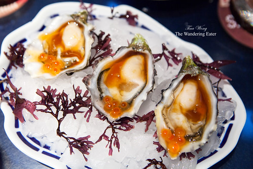 Course 13: Oysters (from Brittany) topped with ponzu sauce and salmon roe