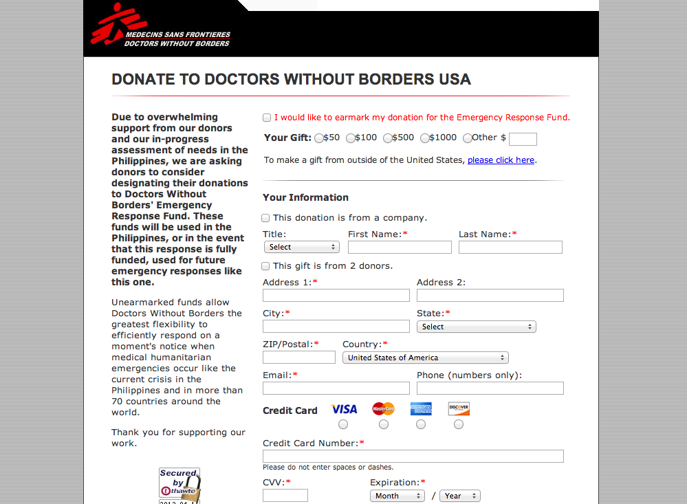Doctors Without Borders donation