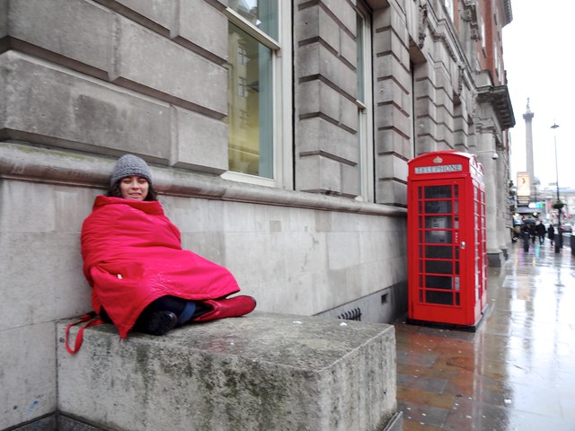 Red coat, red telephone boot