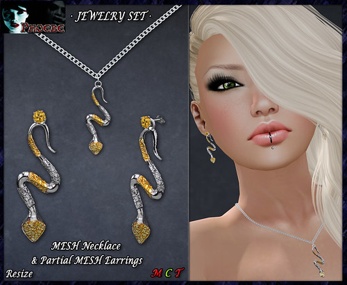P Snake Jewelry Set- Necklace & Earrings (P-MESH)
