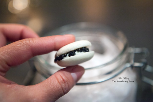 Course 1: Root beer macaron with caviar