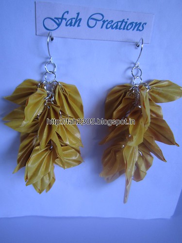 Handmade Jewelry - Origami Paper Leaves  Earrings (Yellow) by fah2305