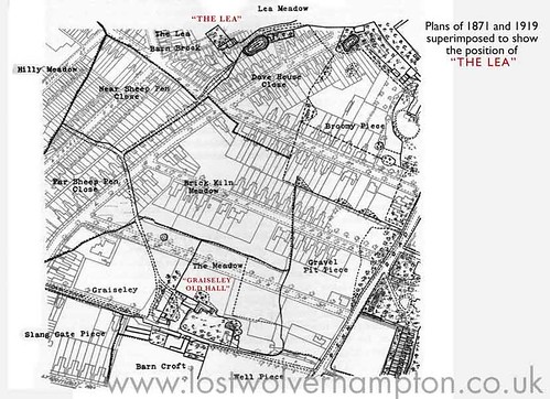 The urban plan of 1919 superimposed on a rural plan of the same place of 1871.